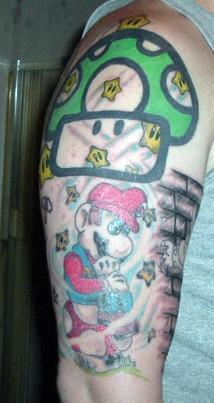 cool super mario brothers sleeve tattoo