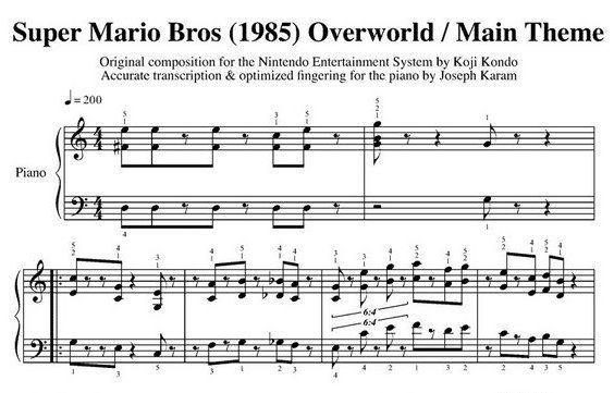 Mario Sheet Music Overworld Main Theme